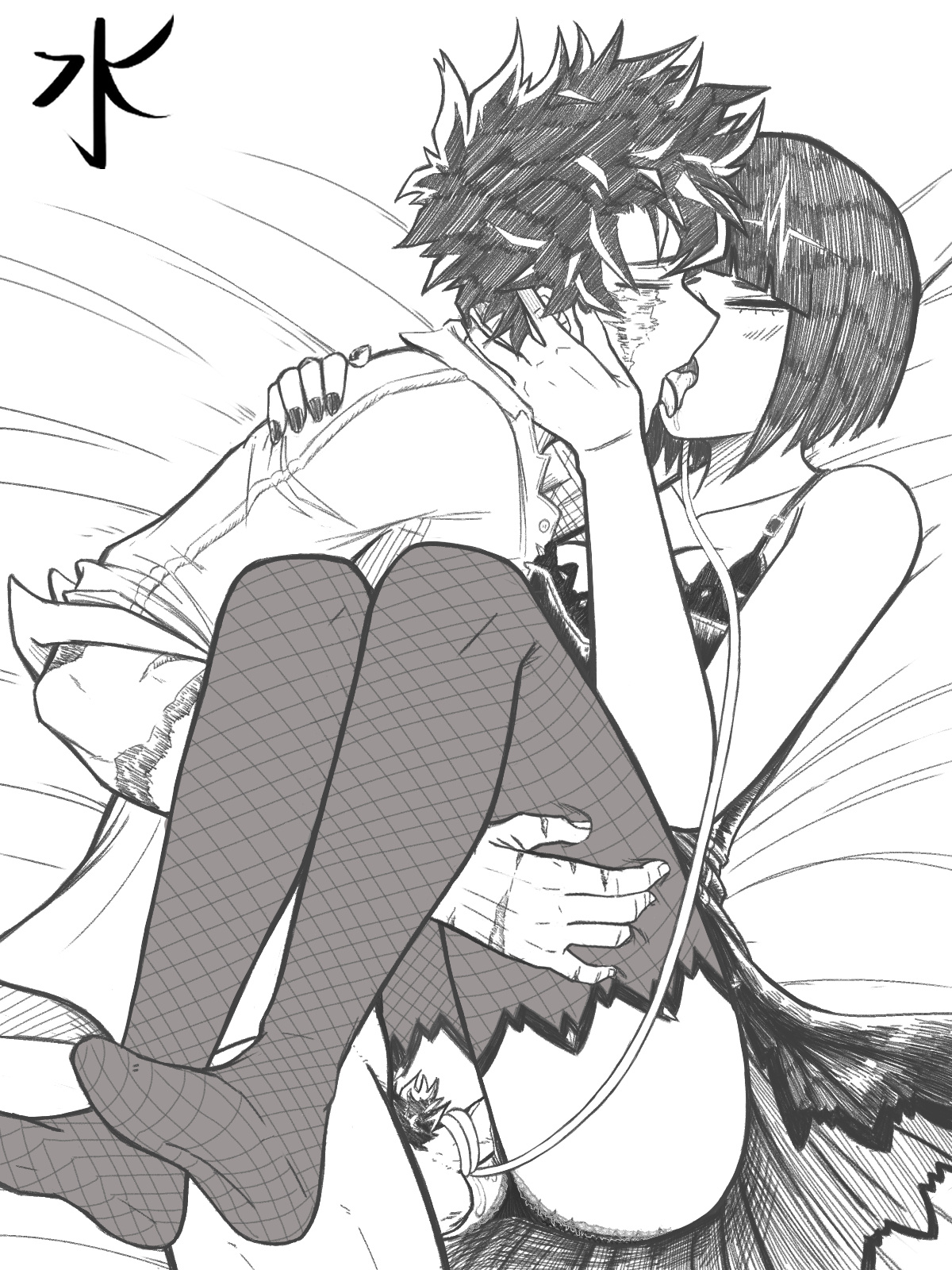 1boy, 1boy1girl, 1girls, boku no hero academia, clothed sex, clothing, deku, female, fishnet thighhighs, fishnets, izuku midoriya, jirou kyouka, kissing, kissing while penetrated, kyoka jiro, lifting leg, midoriya izuku, mizutori, my hero academia, my hero academia (finale), panties aside, post-timeskip, sex, thighhighs, tongue kiss, vaginal penetration