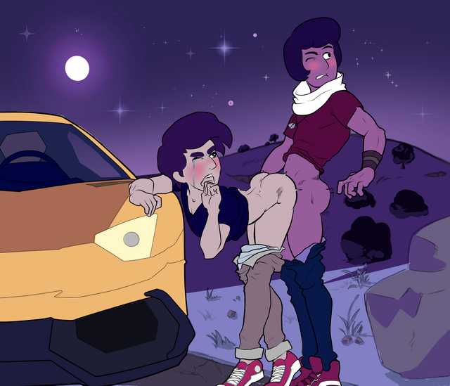 anal anal_sex biting_finger car cartoon_network crying jamie_(steven_universe) kevin_(steven_universe) outdoors outdoors_sex pants_down shirt_up steven_universe tears yaoi