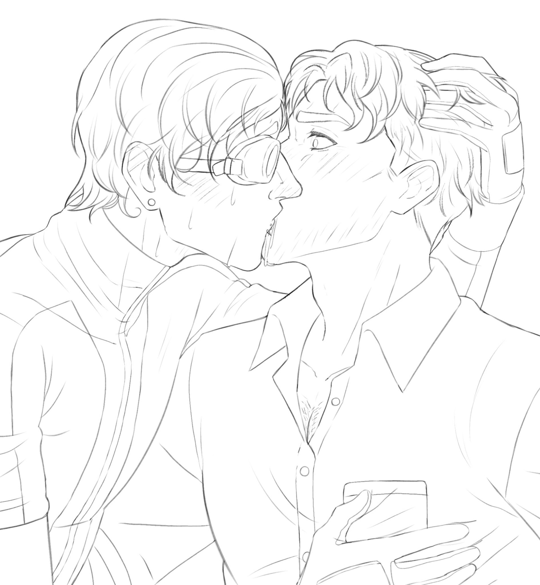 closed eyes, dispatch (game), face closeup, gay, kissing, makeout, male, male only, no visible genitalia, passionate, passionate kiss, robert robertson, waterboy (dispatch), yaoi, yob02h