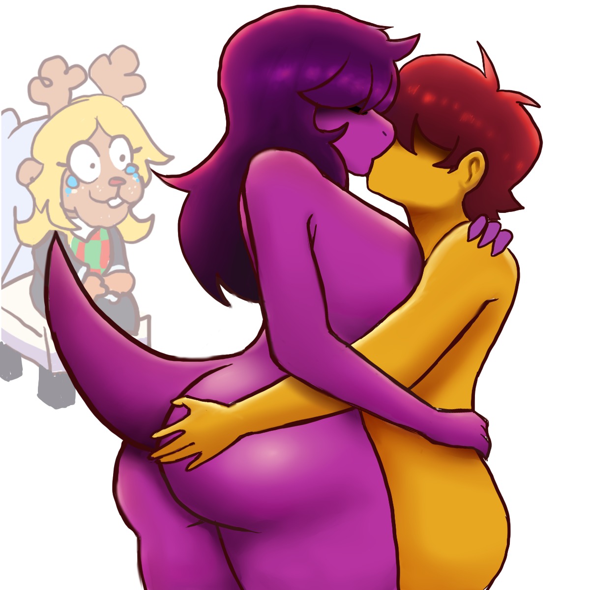 1boy, 1nonbinary, 2girls, anthro, anthro on human, betrayal, blush, cheating, closed eyes, crying, cuck chair, cuck chair (meme), cuckelle, cuckquean, deer, deltarune, duo, embrace, female, french kiss, heartbroken, highres, horns, hug, infidelity, interspecies, kissing, kris (deltarune), krusie, looking back, mammal, melonmiloc, monster, netorare, noelle holiday, ntr, open mouth, reindeer, sad, susie (deltarune), tears, tongue, tongue out, trio, turned away, undertale (series), wide eyes
