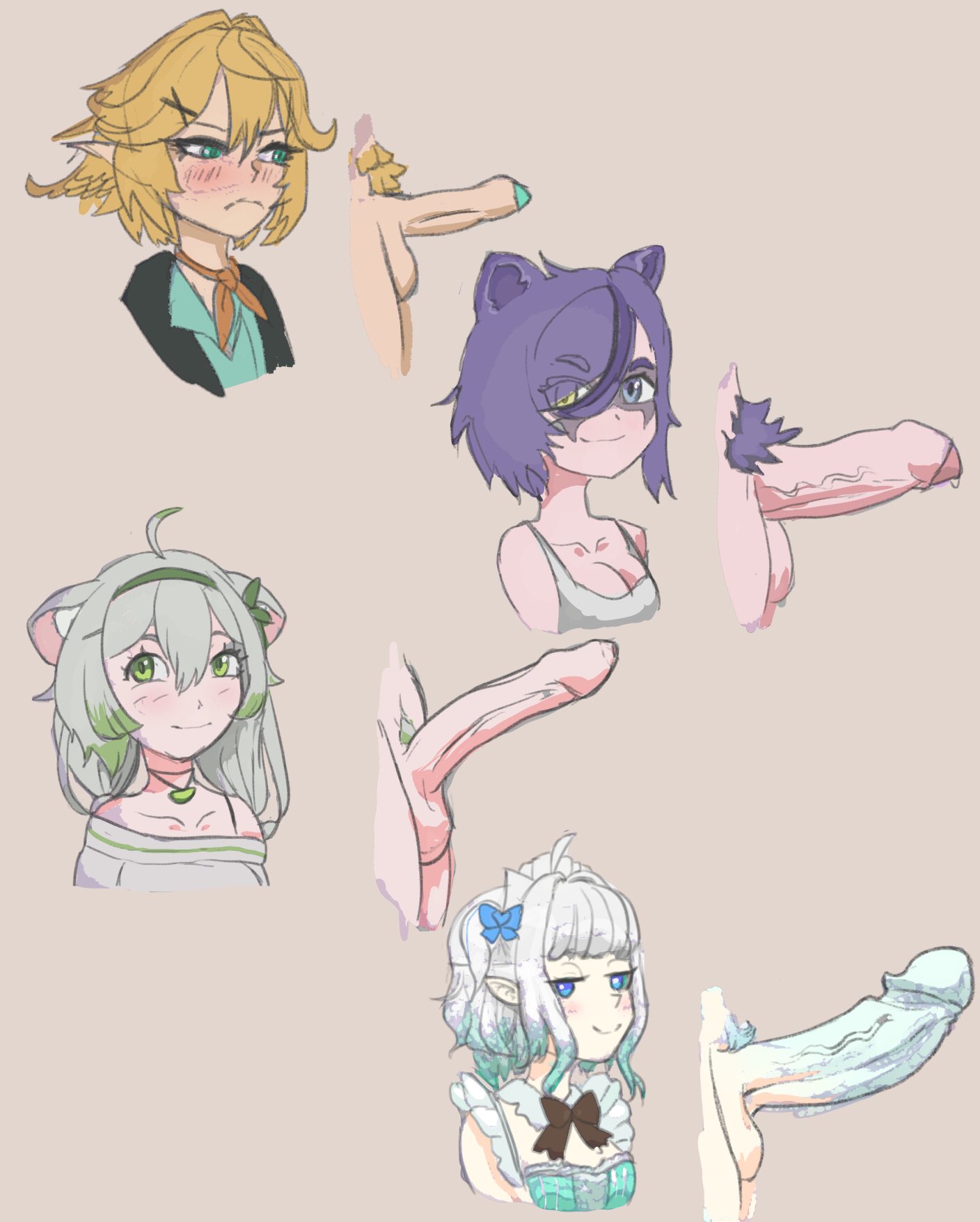 3am, ahoge, animal ears, balls, blank background, blue eyes, blue hair, cleavage, densetsu.exe, dokibird, dokibird (bounty hunter), dokibird (vtuber), embarrassed, erection, ferret, ferret girl, flushed face, foreskin, futa only, futanari, ghost, ghost girl, ghost penis, green eyes, green hair, green highlights, heterochromia, iliensu, indie virtual youtuber, laimu, laimu (2nd costume), laimu (comfy sweater), large penis, maid mint, medium breasts, mint fantome, necklace, penis, penis chart, penis comparison, penis size chart, penis size difference, precum, precum drip, pubic hair, raccoon girl, smile, smug, smug face, snuffy, virtual youtuber, vtuber, white hair, yellow hair