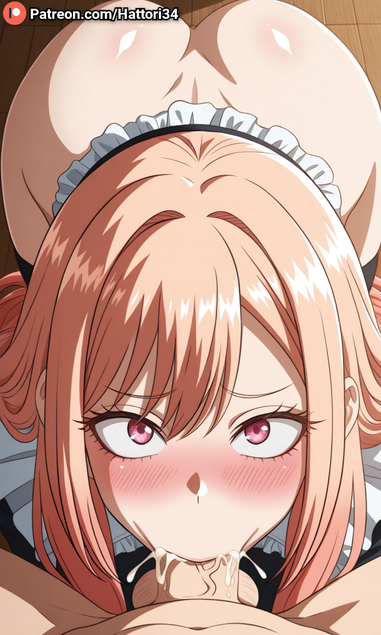 1boy, 1girls, 2026, ai generated, ass, blonde hair, blowjob, cosplay, cum in mouth, deepthroat, female, kitagawa marin, looking at viewer, maid, maid outfit, maid uniform, marin kitagawa, pink eyes, sono bisque doll wa koi wo suru, veiny penis