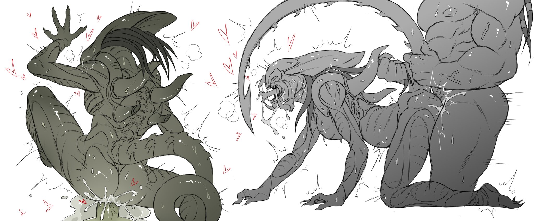 alien, alien (franchise), alien humanoid, alien vs predator, backshots, cum, cum drip, cum dripping, cum dripping from anus, cum dripping from ass, cum inside, gay, gay anal, gay domination, gay sex, inner mouth, male xenomorph, predalien, predator (franchise), wdp66281167, xenomorph, xenomorph tail, yautja