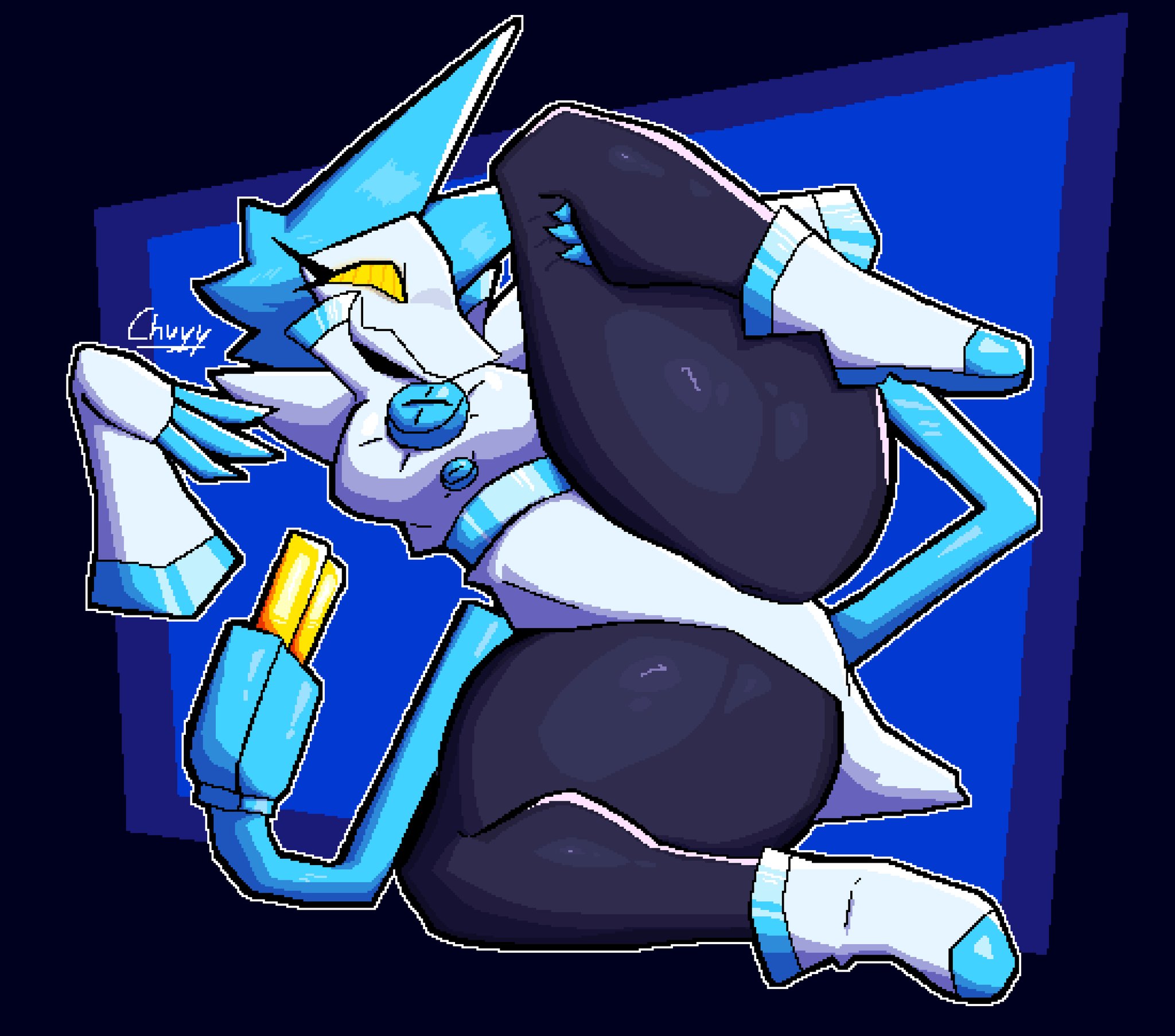 1girls, animal ears, black legwear, breasts, cat ears, chuyy, deltarune, female, female focus, female only, fully clothed, leg up, legs apart, plug tail, robot, robot girl, socks, solo, solo female, solo focus, spread legs, tail, tasque manager (deltarune), thick ass, thick thighs, yellow eyes