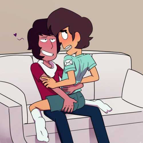 ass_grab cartoon_network clothed glitter-bite jamie_(steven_universe) kevin_(steven_universe) lap_sitting sitting_on_lap steven_universe yaoi