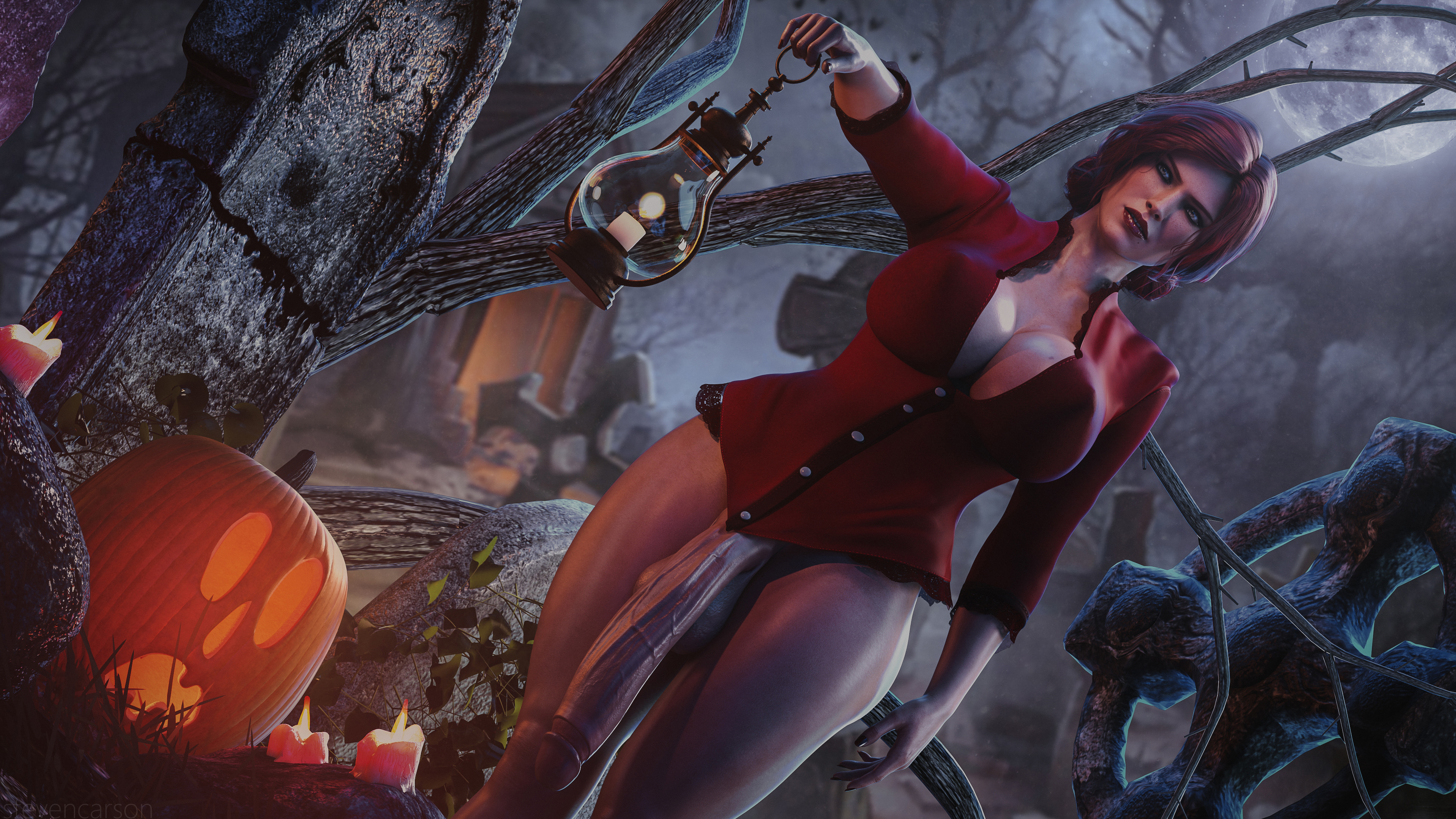 1futa, 3d, absurdres, balls, bottomless, breasts, cd projekt red, cleavage, curvy, erect nipples, flaccid, futa only, futanari, highres, huge breasts, huge cock, hyper, hyper penis, intersex, nipple bulge, nipples, penis, penis to the knees, realistic, solo, solo futa, stevencarson, the witcher, the witcher (series), the witcher 2, the witcher 3: wild hunt, triss merigold, wide hips