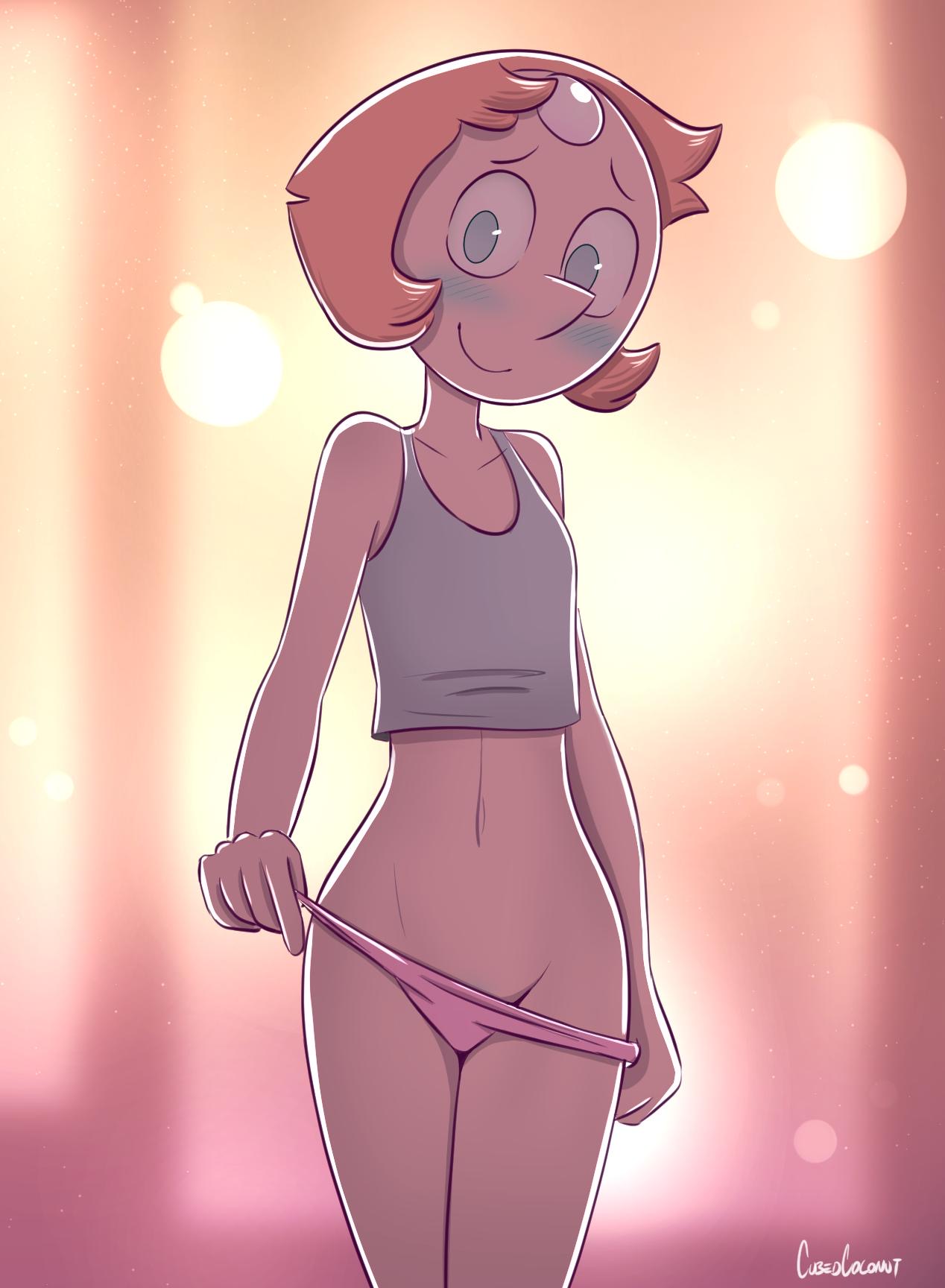 1girls, blush, cubedcoconut, female, female only, panties, pearl (steven universe), shy, solo, steven universe, teasing, undressing