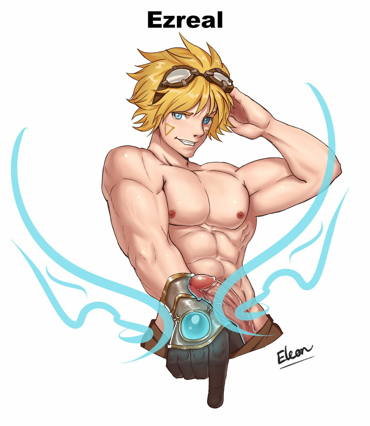 1boy, blonde hair, ezreal, league of legends, male, male focus, male only, naked, tagme