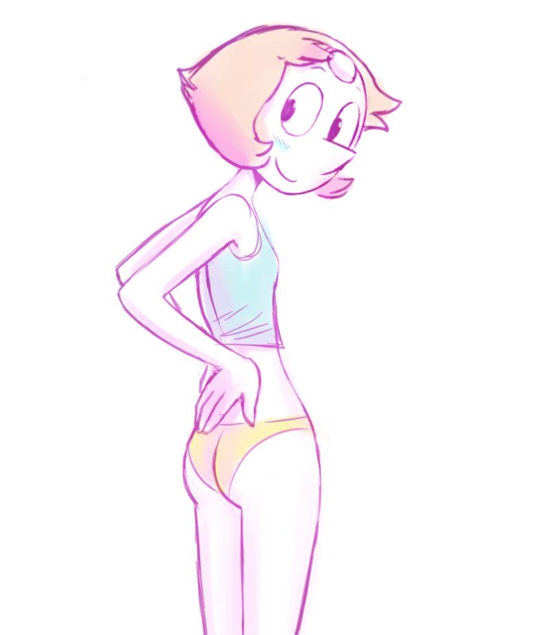 1girls, ass, black eyes, breasts, clothing, cubedcoconut, female, female only, flat chest, gem, looking back, panties, pearl (steven universe), pink hair, short hair, sketch, small ass, small breasts, smile, smiling, solo, steven universe, white skin