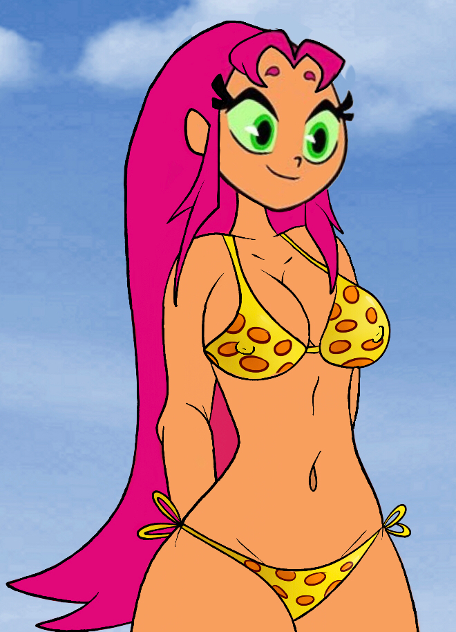 1girls bikini cartoon_network dc drawingthings12 edit koriand'r polka_dot polka_dot_bikini polka_dot_swimsuit scobionicle99 starfire swimsuit tagme teen_titans teen_titans_go