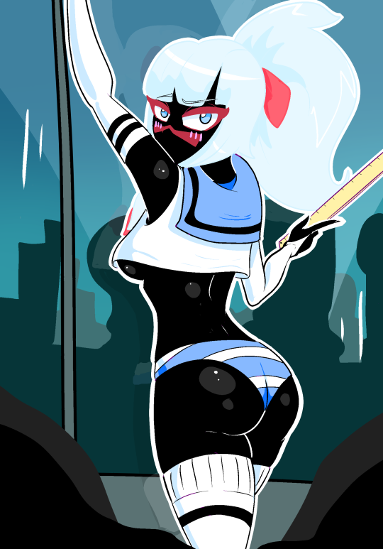 alien girl, ass, black skin, blush, breasts, duck dodgers, female, queen tyr'ahnee, ruler, school uniform, shimapan, socks, solo, solo female, underboob, white hair