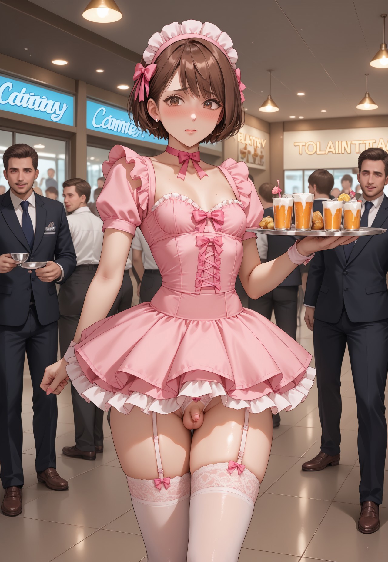 ai generated, breasts, brown hair, brunette, brunette femboy, chastity cage, femboy, germansissy, hormone breasts, humiliation, male, male only, sissy