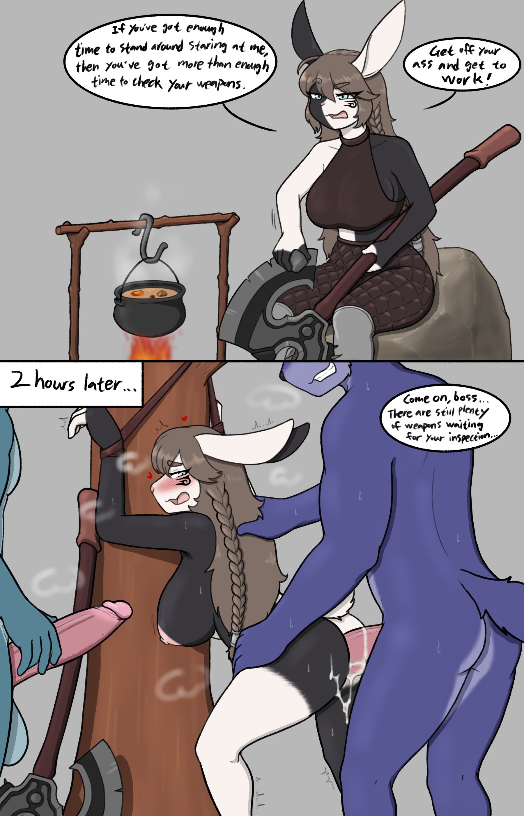 anthro, ass, bear, big breasts, big penis, bodily fluids, breasts, cum, cum inside, cum on face, erection, fellatio, female, female penetrated, fur, genital fluids, genitals, glans, group, group sex, hair, humanoid genitalia, humanoid penis, male, male penetrating, male penetrating female, male/female, mammal, mature female, mmf threesome, penetration, penile, penis, sex, short tail, smile, tail, threesome, trio, ursine, wbnsfwfactory, white body, white fur, white hair