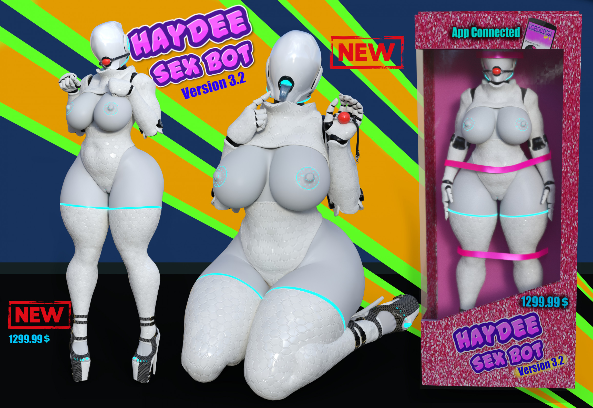 3d, ahe gao, ball gag, big breasts, breasts, contraption concept, female, female only, haydee, haydee (game), mouth open, sexbot, tongue out