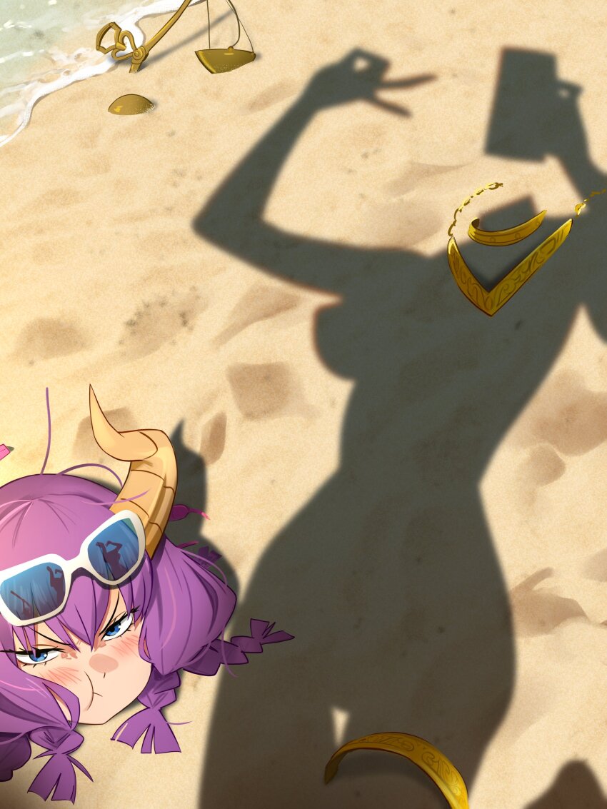 1girls, aura (sousou no frieren), beach, dressed shadow (meme), female, headless, khyleri, meme, nude, shadow, silhouette, solo, sousou no frieren