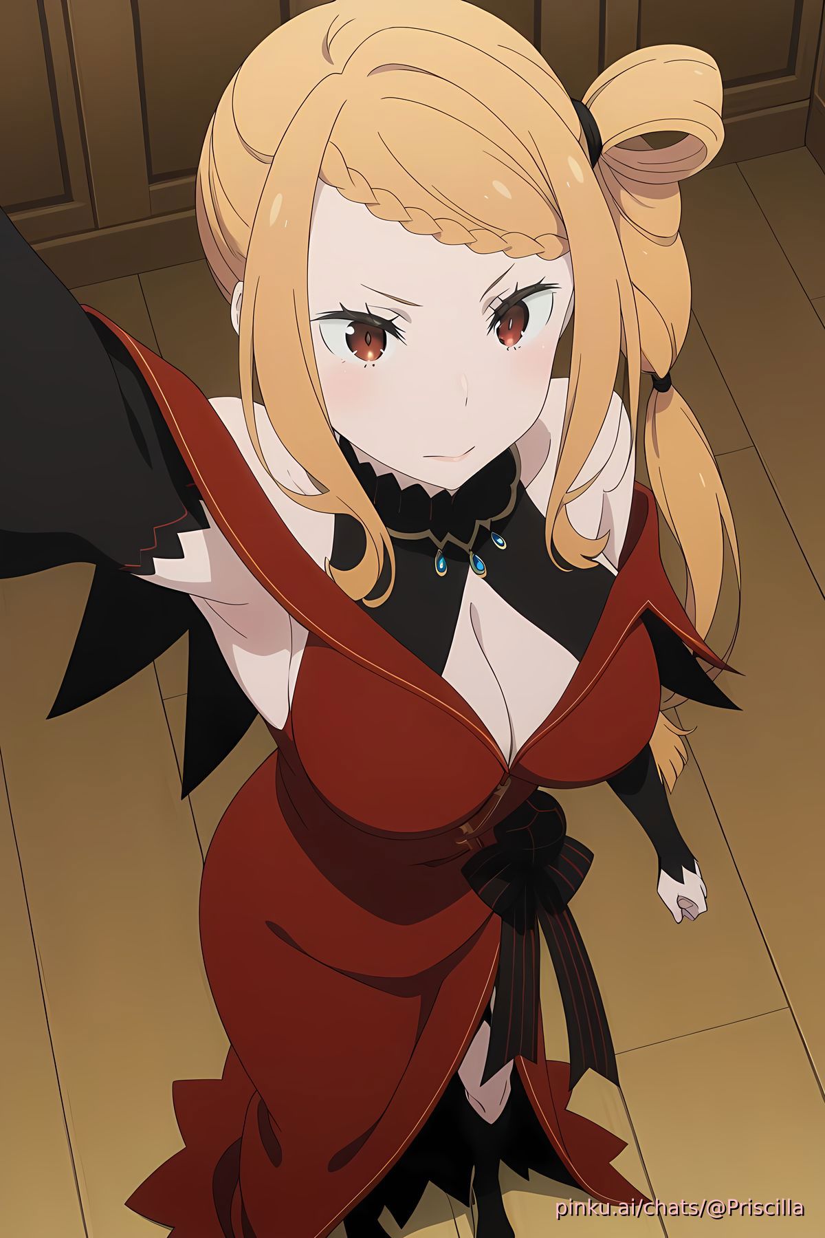 ai generated, armpit fetish, armpits, big breasts, breasts, female, looking at viewer, pinku.ai, priscilla barielle, re:zero kara hajimeru isekai seikatsu, selfie