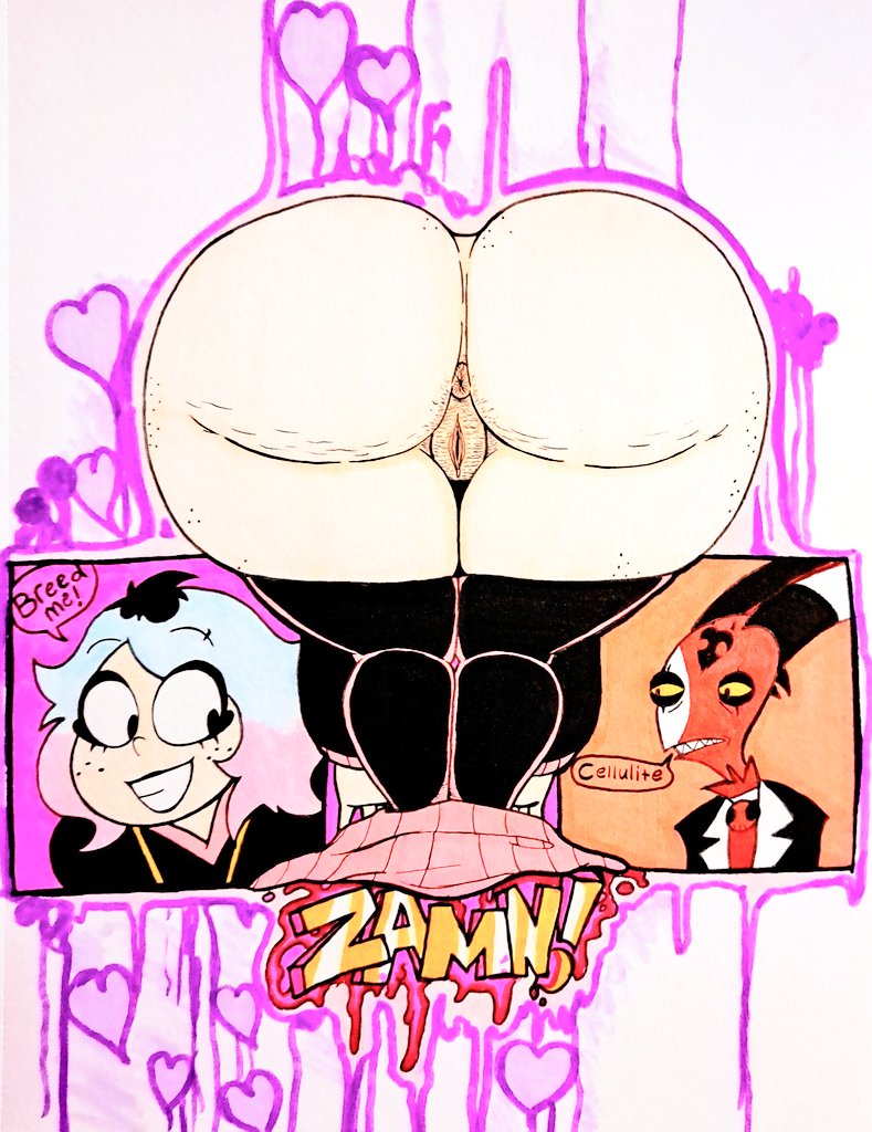 anus, ass, ass bigger than head, big ass, blitzo (helluva boss), emberlynn pinkle, emberlynn pinkle (human form), fat ass, fat butt, female, helluva boss, human, human female, nutboiart8008, praise da booty (meme), presenting, presenting anus, presenting ass, presenting hindquarters, presenting pussy, pussy, skirt down, stockings, wanting sex, wants to be fucked