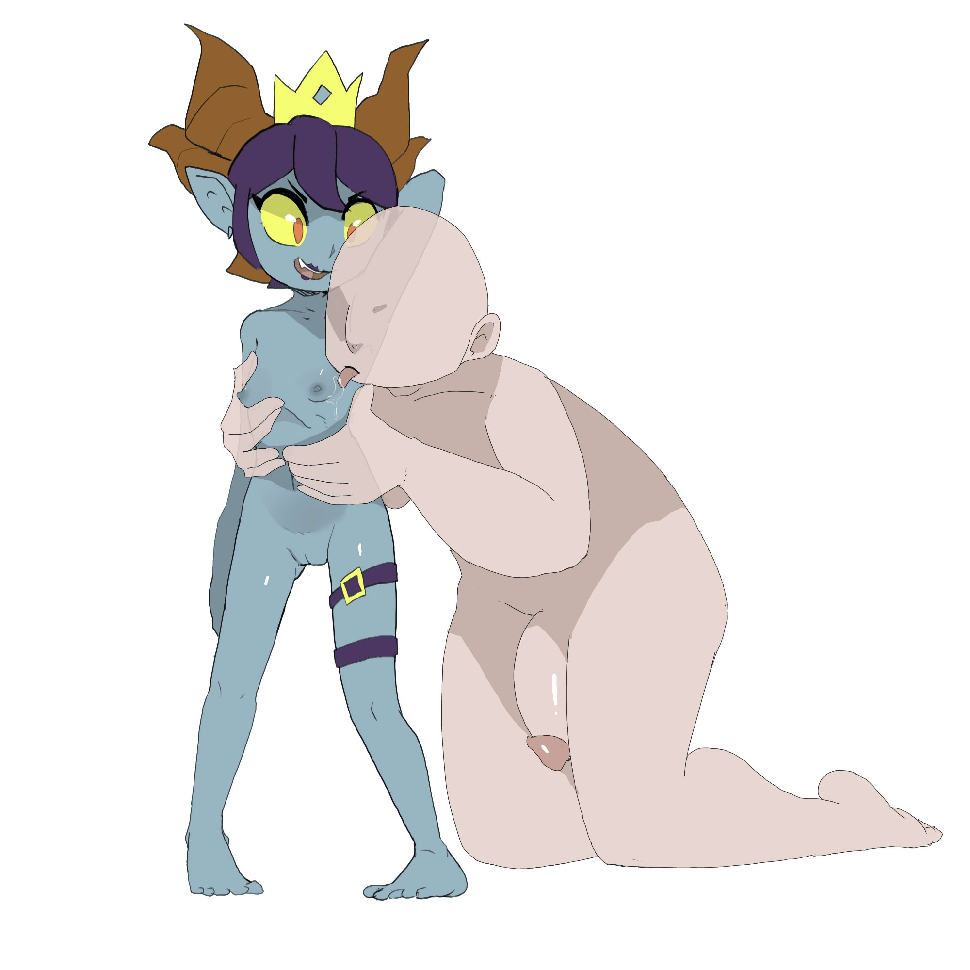 aged down, arms up, brawl stars, breasts, cervikalova, dominant female, female, hi res, horn, horns, huge cock, human, humanoid, male, male/female, malicious mandy (brawl stars), nipple play, nipples, open mouth, orange eyes, penis, purple hair, pussy, saliva, small breasts, yellow sclera