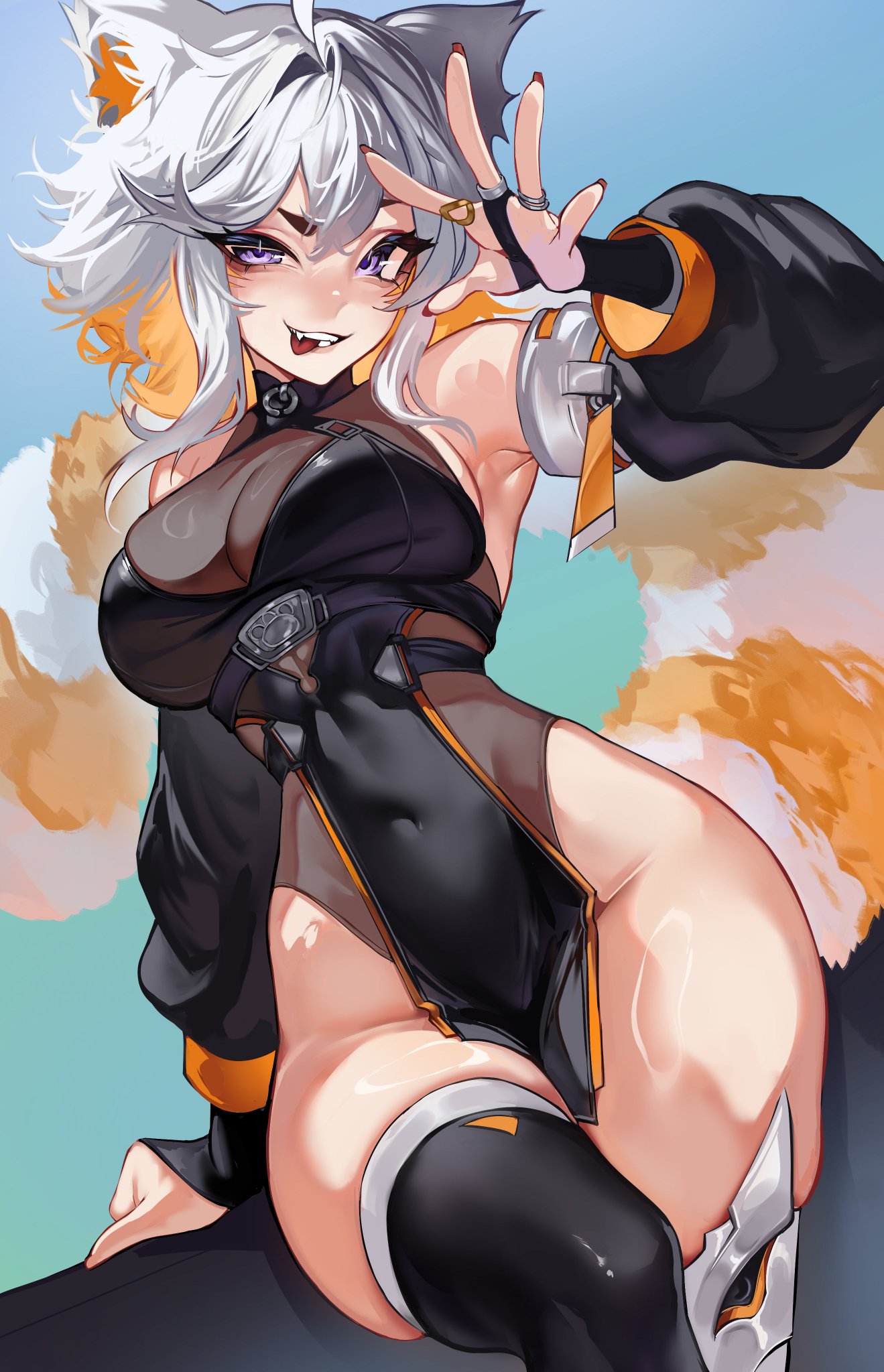 demenishki, female, indie virtual youtuber, suliavtuber, thick thighs, tongue, tongue out, virtual youtuber