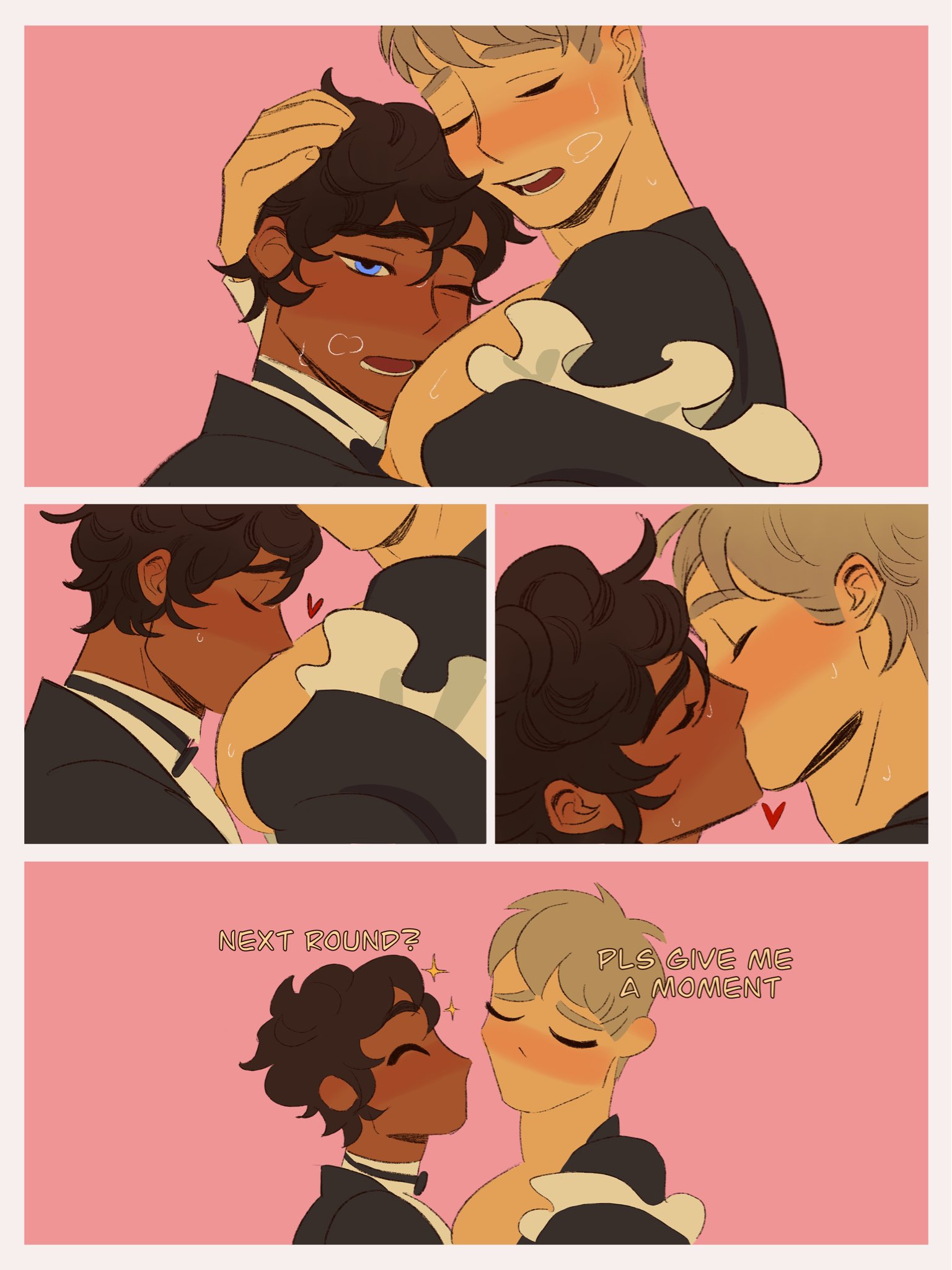 2boys, anal, anal sex, ass, balls, big pecs, bigger penetrated, blush, crossdressing, crossdressing male, dark skin, dark-skinned male, dilf, dungeon meshi, femboy, femboy dilf, gay, kabru, laios touden, maid outfit, male, male focus, male only, nipples, nude, nude male, open mouth, pecs, penetration, penis, penis in ass, small dom, small dom big sub, small top big bottom, smaller penetrating, smaller penetrating bigger, zloyhedgehog