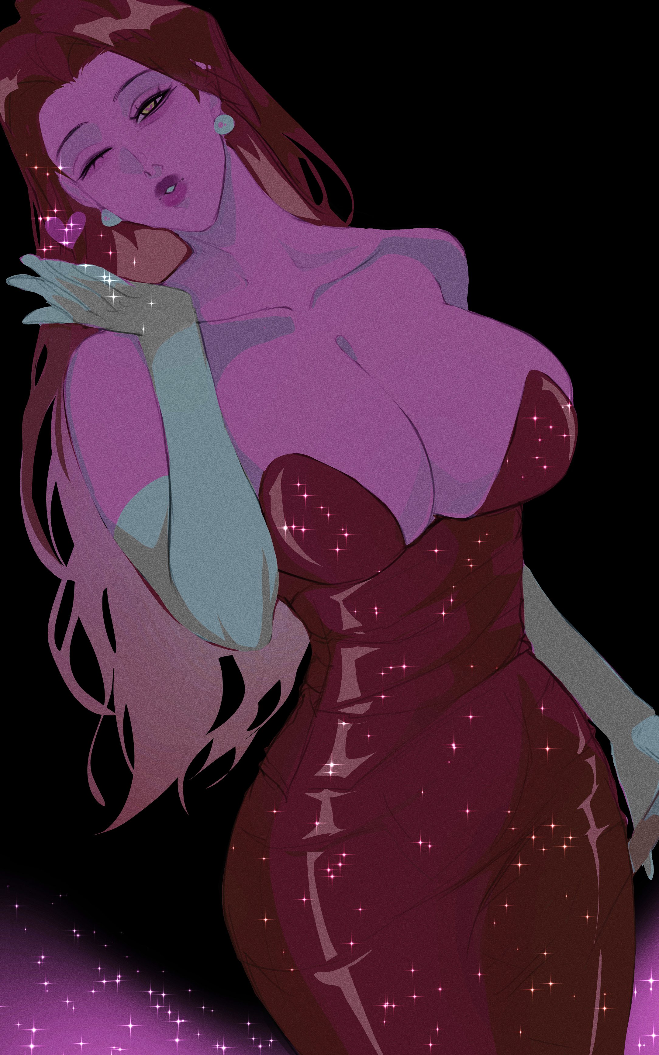 1girls, animaniacs, artist request, cocktail dress, curvaceous female, full lips, hourglass figure, human, human female, in pand, jessica rabbit, large breasts, light-skinned female, mature female, red hair, slim waist, who framed roger rabbit, wide hips