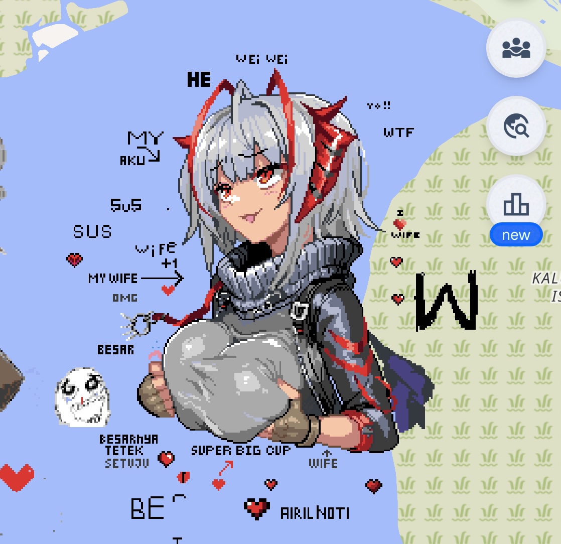 arknights, big breasts, breasts, clothing, female, gloves, holding breasts, multicolored hair, pixel art, w (arknights), white female, wplace