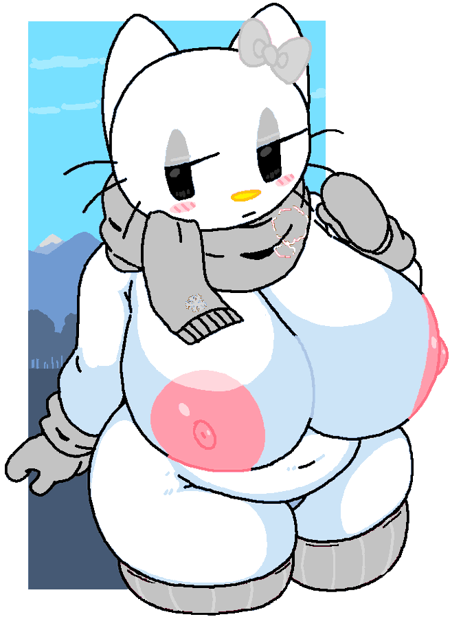 big_breasts breasts cassettedream cold dream-cassette grey_scarf hoshime kitty_white mountain sanrio scarf snow winter