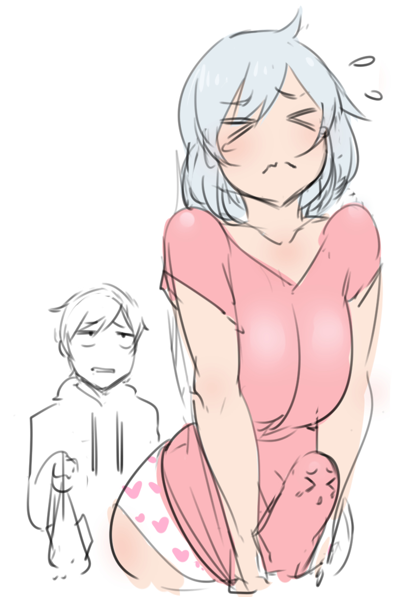 1boy, 1futa, big breasts, breasts, bulge, cleavage, dickgirl, erection, erection under clothes, farah (natedecock), futanari, intersex, large breasts, male, natedecock, penis, penis under clothes, tagme, white hair