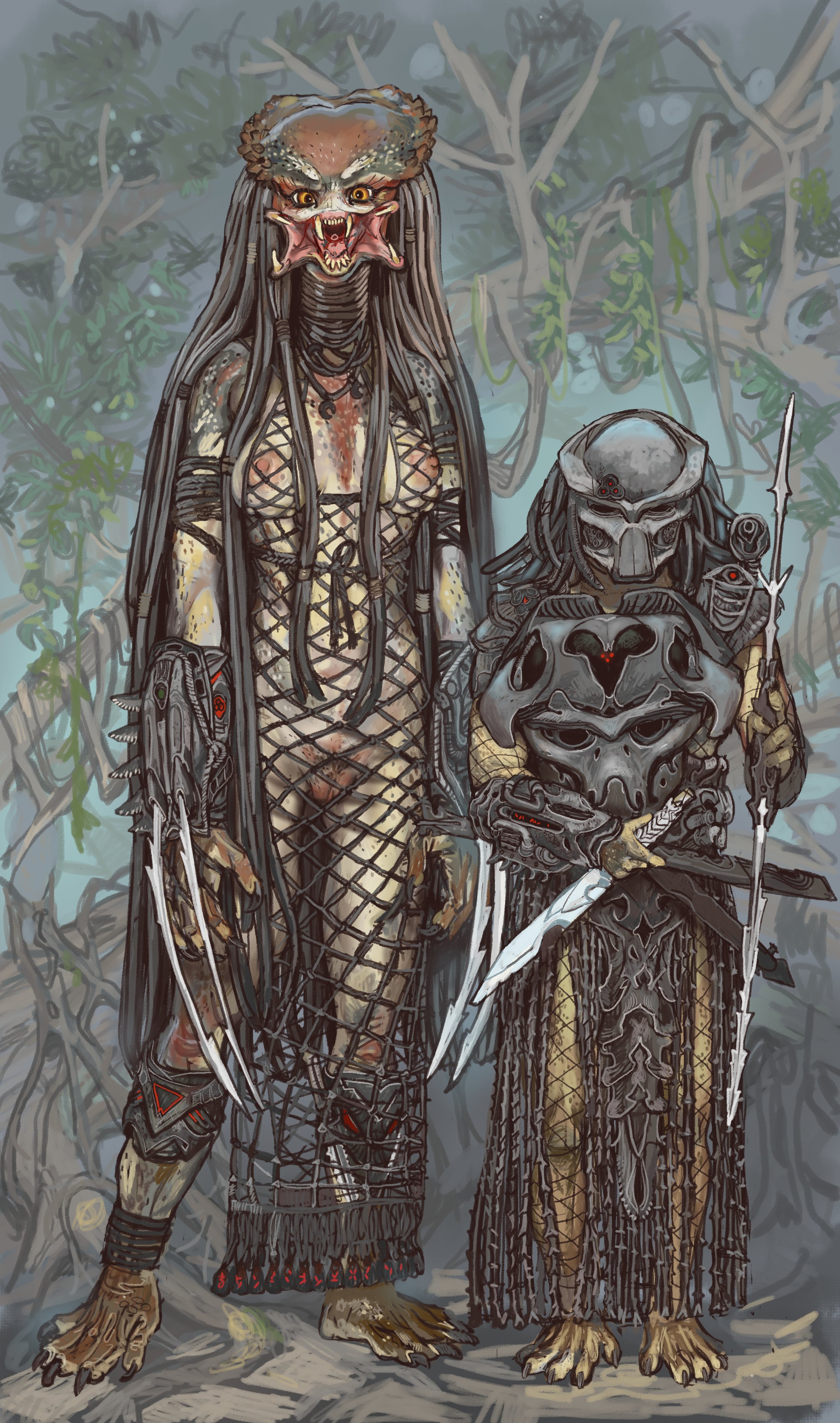 alien, alien girl, alien humanoid, breasts, female, female yautja, mossa, mossacannibalis, predator (franchise), predator mask, skinny, skinny female, small breasts, yautja