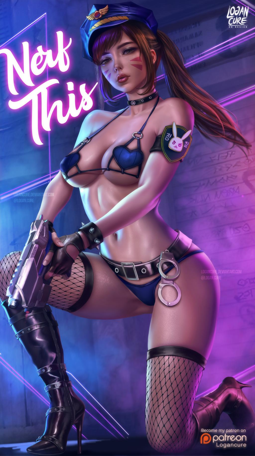 1girls, alternate costume, big breasts, bra, breasts, cleavage, d.va, female, female only, gloves, large breasts, logan cure, looking at viewer, overwatch, panties, police officer d.va, solo, thighhighs