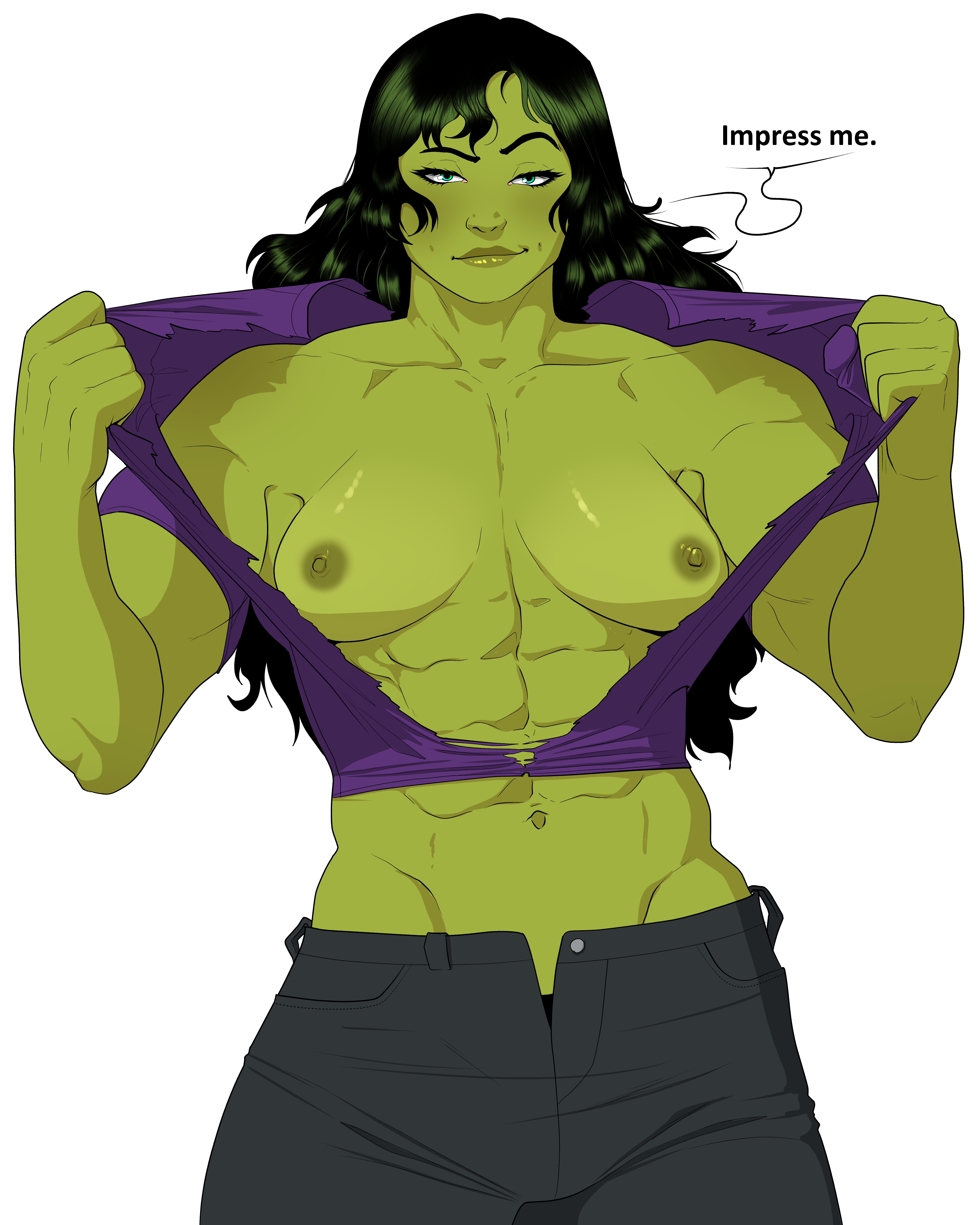dylan macri, female, green hair, green skin, jennifer walters, marvel, marvel comics, muscular, muscular female, she-hulk, topless