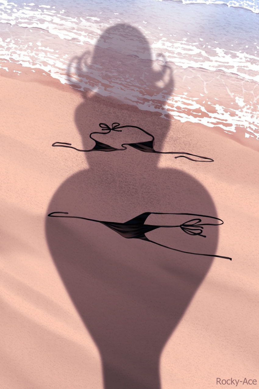 1girls, beach, dressed shadow (meme), female, meme, nude, one-punch man, rocky-ace, shadow, silhouette, solo, tatsumaki