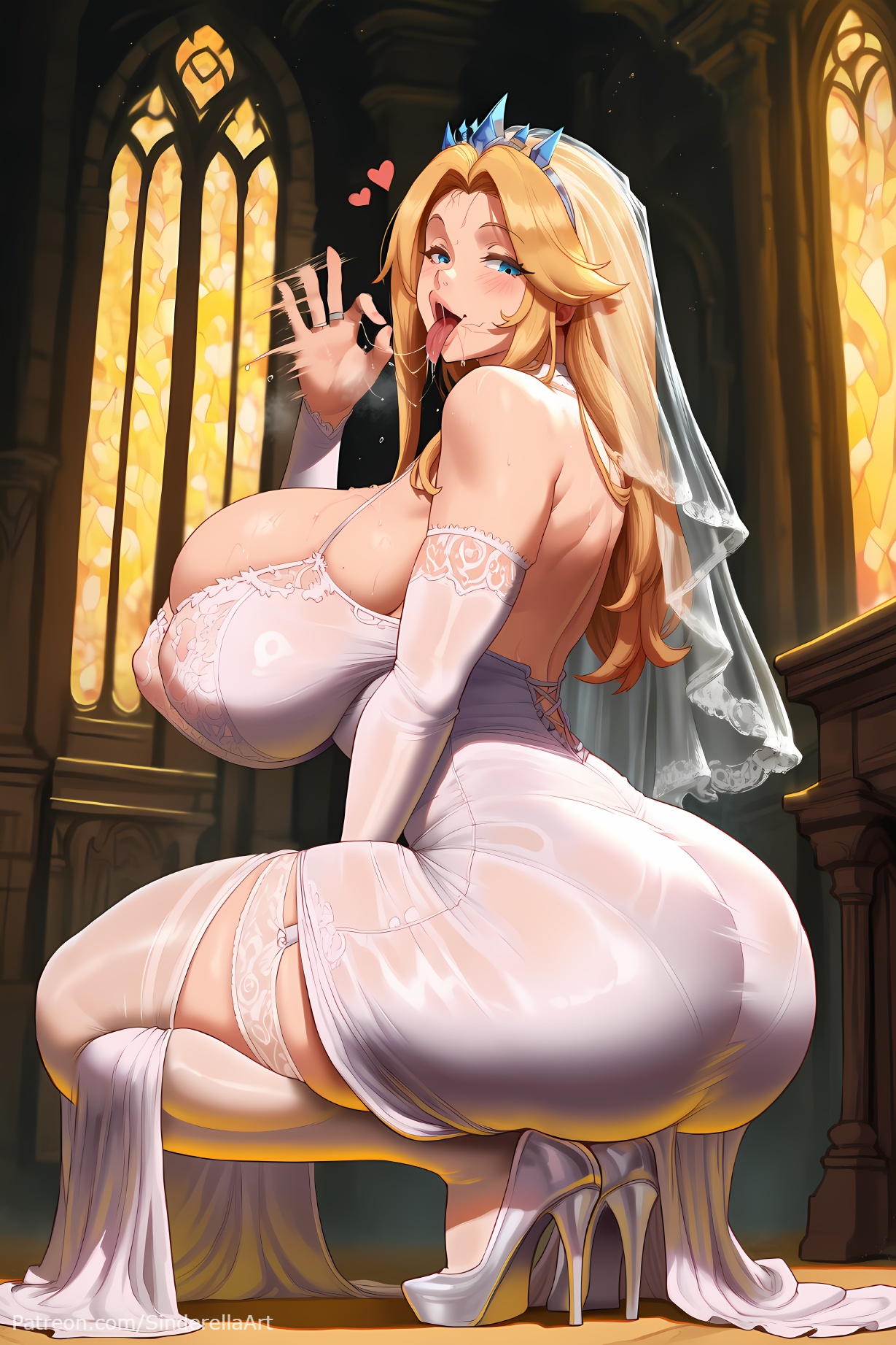 ai generated, ass, breasts, busty, commission, fellatio gesture, female, huge ass, huge breasts, league of legends, luxanna crownguard, oral invitation, patreon, patreon url, patreon username, riot games, sinderellaart, tease, teasing viewer, tencent, thick, thick legs, thick thighs, video game character, voluptuous, wedding dress