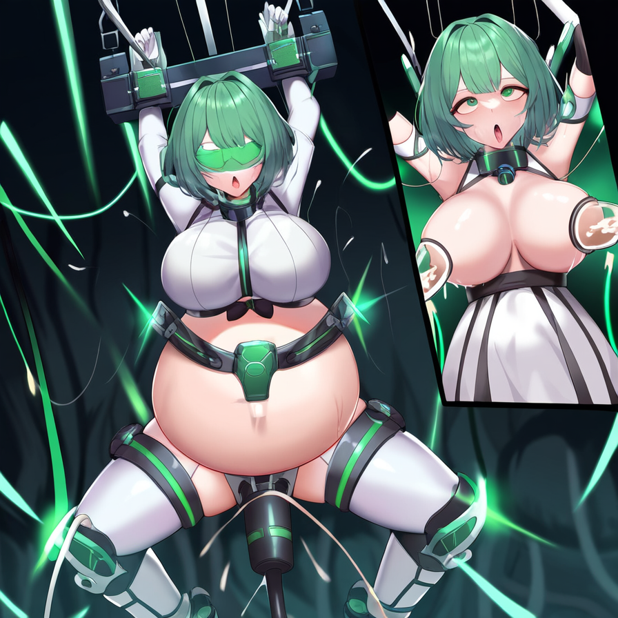 1girls ai_generated artificial_insemination breast_milking captured collar cross_eyes cum cum_in_pussy cum_inside eyes_crossed green_eyes green_hair impregnation lactation leg_armor legs_apart milking milking_machine mind_break novelai pregnant pregnant_belly pullthetriggeryoubitch sex_machine solo spread_legs stationary_restraints tagme two_panel_image vaginal_insertion