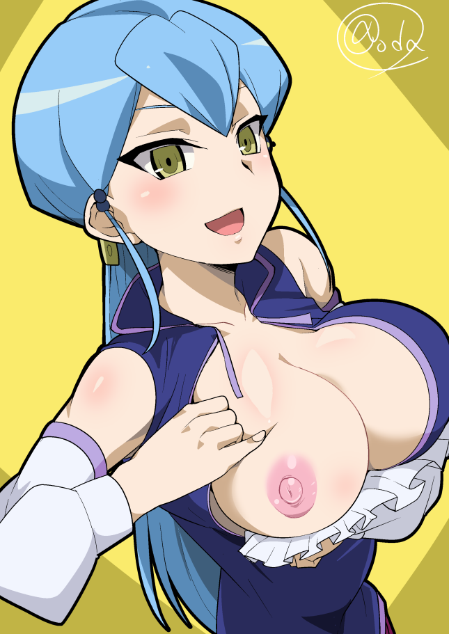 1girls breasts cardfight!!_vanguard exposing_breast female gillian_chen large_breasts nipple oda_koziki one_breast_out solo solo_female solo_focus