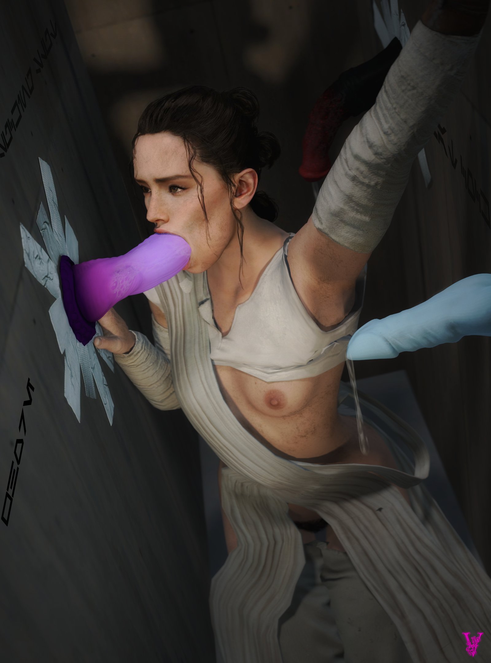 alien, alien genitalia, bj, blowjob, daisy ridley, fellatio, female, glory hole, interspecies, rey, star wars, violetta (artist)