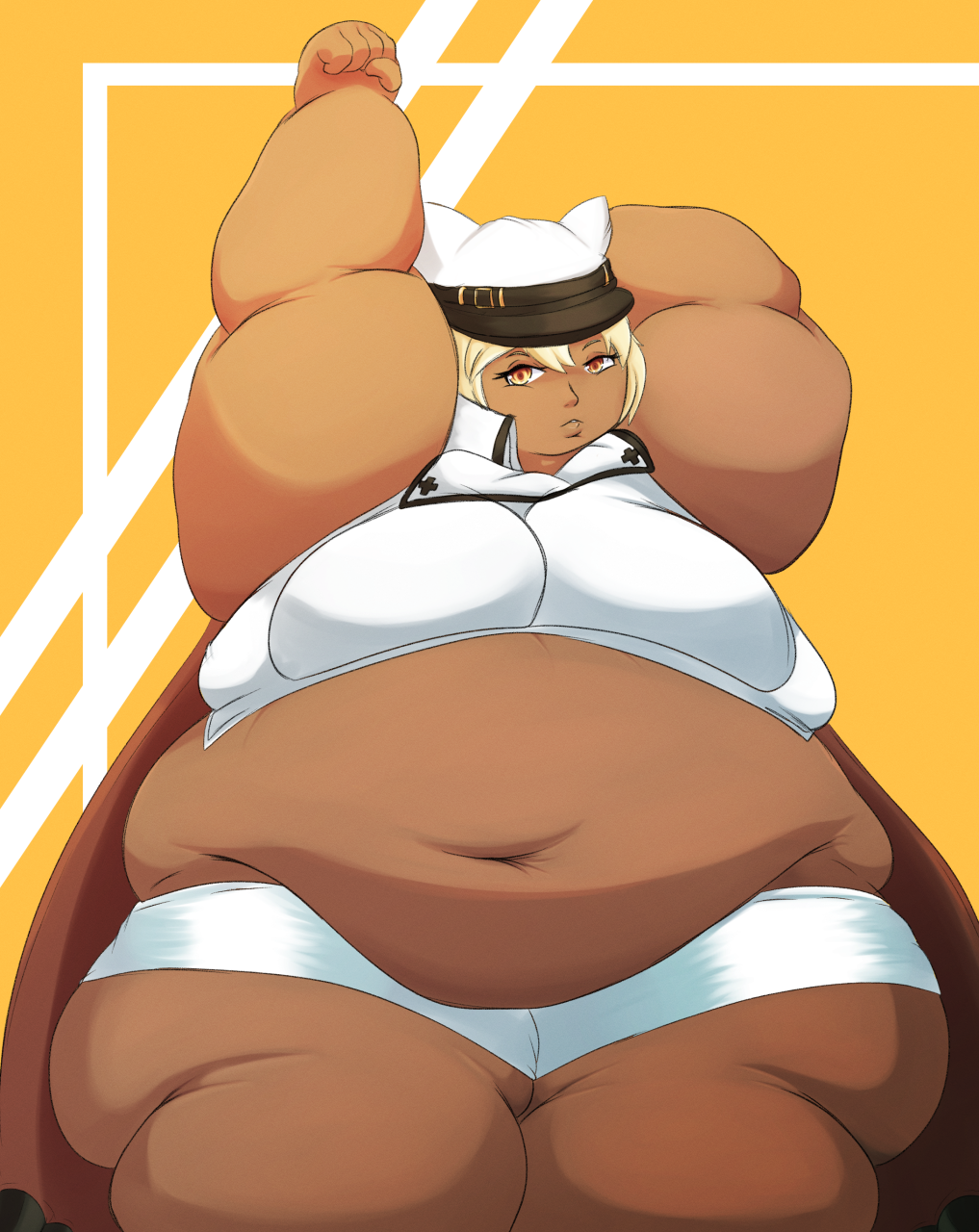 bbw belly_overhang big_belly big_breasts big_female blush chubby chubby_female embarrassed fat fat_arms fat_ass fat_female fat_fetish fat_girl fat_woman fatty female female_only guilty guilty_gear guilty_gear_strive homemosaco huge_belly large_female obese obese_female overweight overweight_female plump pork_chop ramlethal_valentine thick_thighs weight_gain