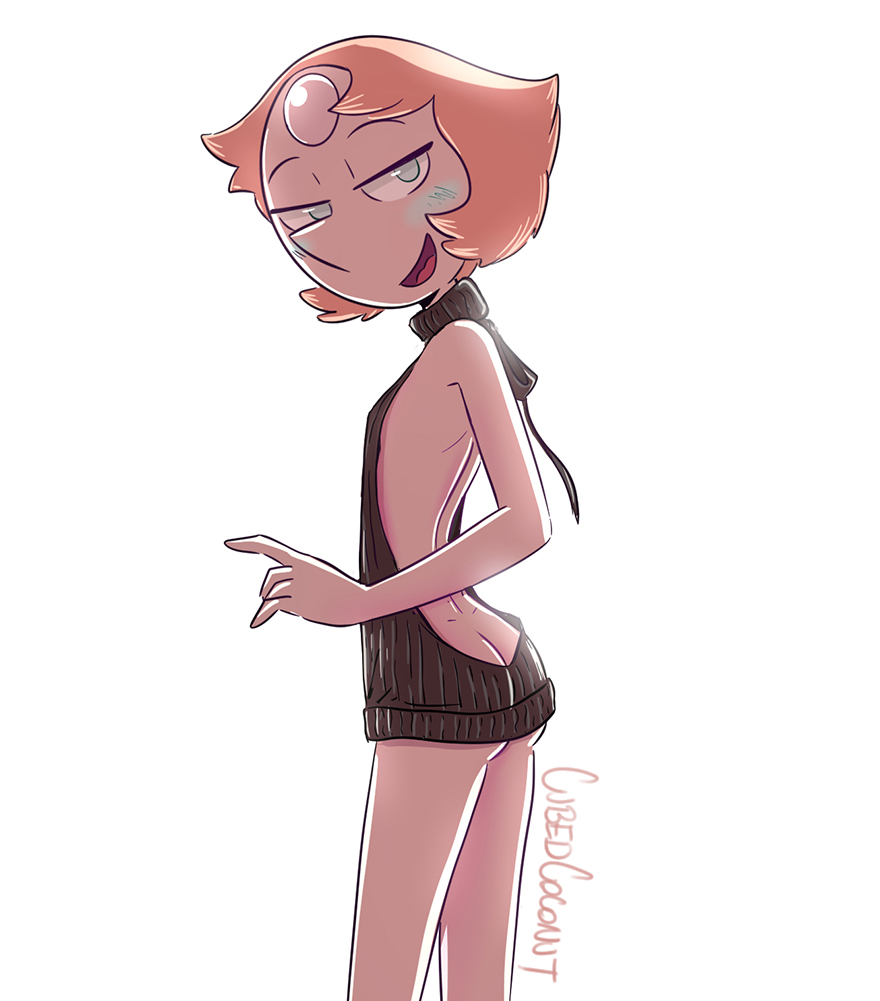 1girls, ass, breasts, cubedcoconut, female, looking at viewer, pearl (steven universe), small breasts, steven universe, strawberry blonde hair, virgin killer sweater