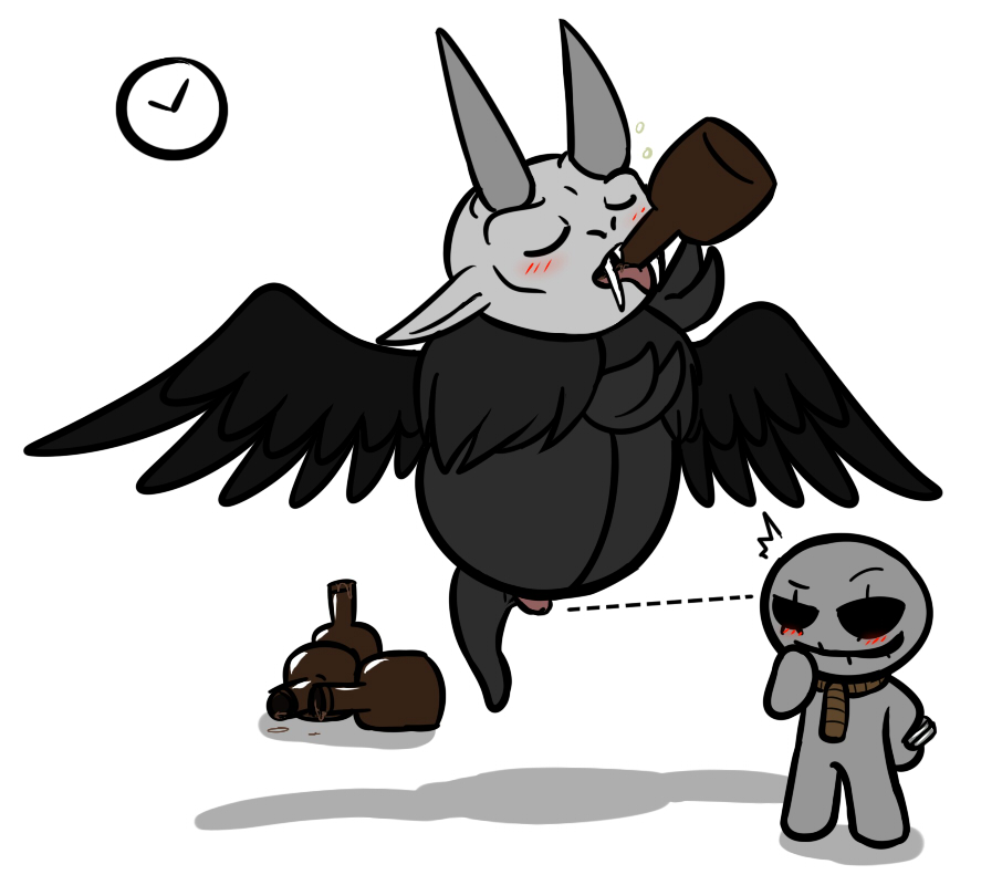 alcohol anthro beer blush boner clock greed_(the_binding_of_isaac) krampus_(the_binding_of_isaac) male_only the_binding_of_isaac