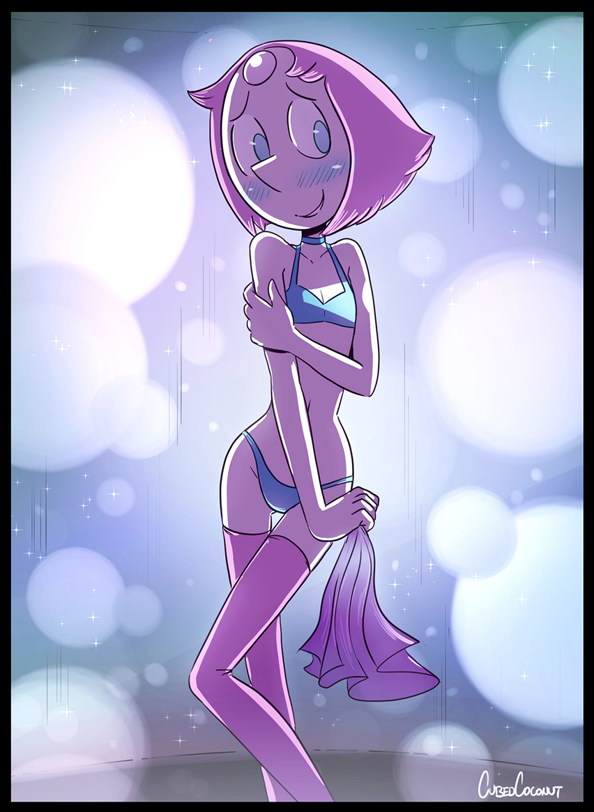 1girls, cubedcoconut, embarrassed, female, female only, pearl (steven universe), shy, solo, solo female, steven universe, stripper, stripper pole