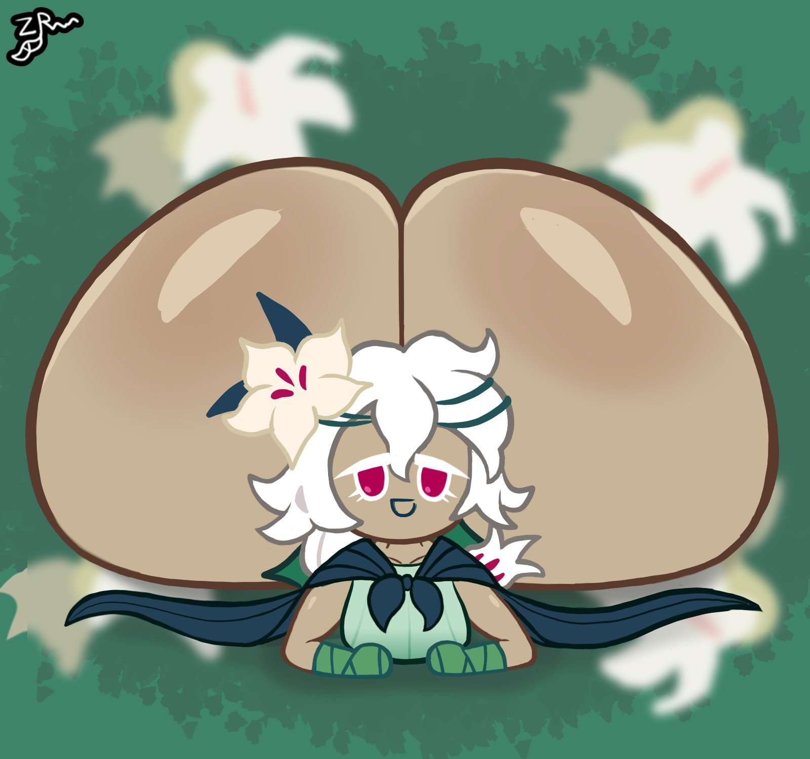 1girls, 2026, big butt, breasts, butt, butt focus, cookie run, cookie run kingdom, cute, cute face, gigantic butt, looking at viewer, medium breasts, no panties, nude, nude female, open mouth, solo, solo female, white hair, white lily cookie, zorkoth