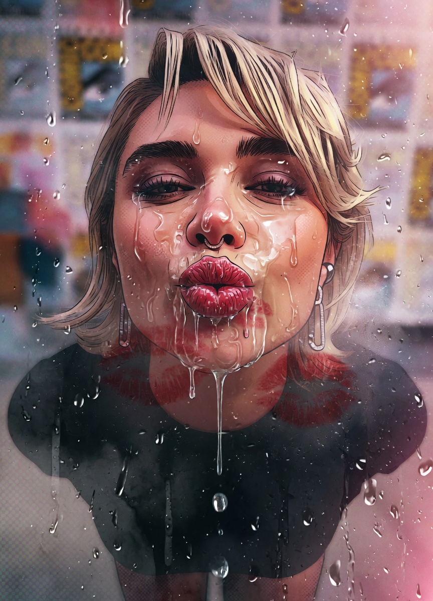 1girl, ai assisted, ai generated, big lips, celebrity, florence pugh, marvel, marvel cinematic universe, mcu, pov, pov female, pov kiss, saliva trail, sloppy, sloppy kiss, thunderbolts, yelena belova
