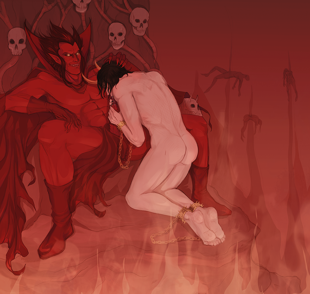 2boys chained demon demon_boy fellatio gay hell human human_on_humanoid humanoid humansub incubus interspecies interspecies_yaoi light-skinned_male light_skin loki_(marvel) male male_on_male male_only marvel mephisto mephisto_(marvel) red-skinned_male red_skin skull spikes thor_(series) throne yaoi