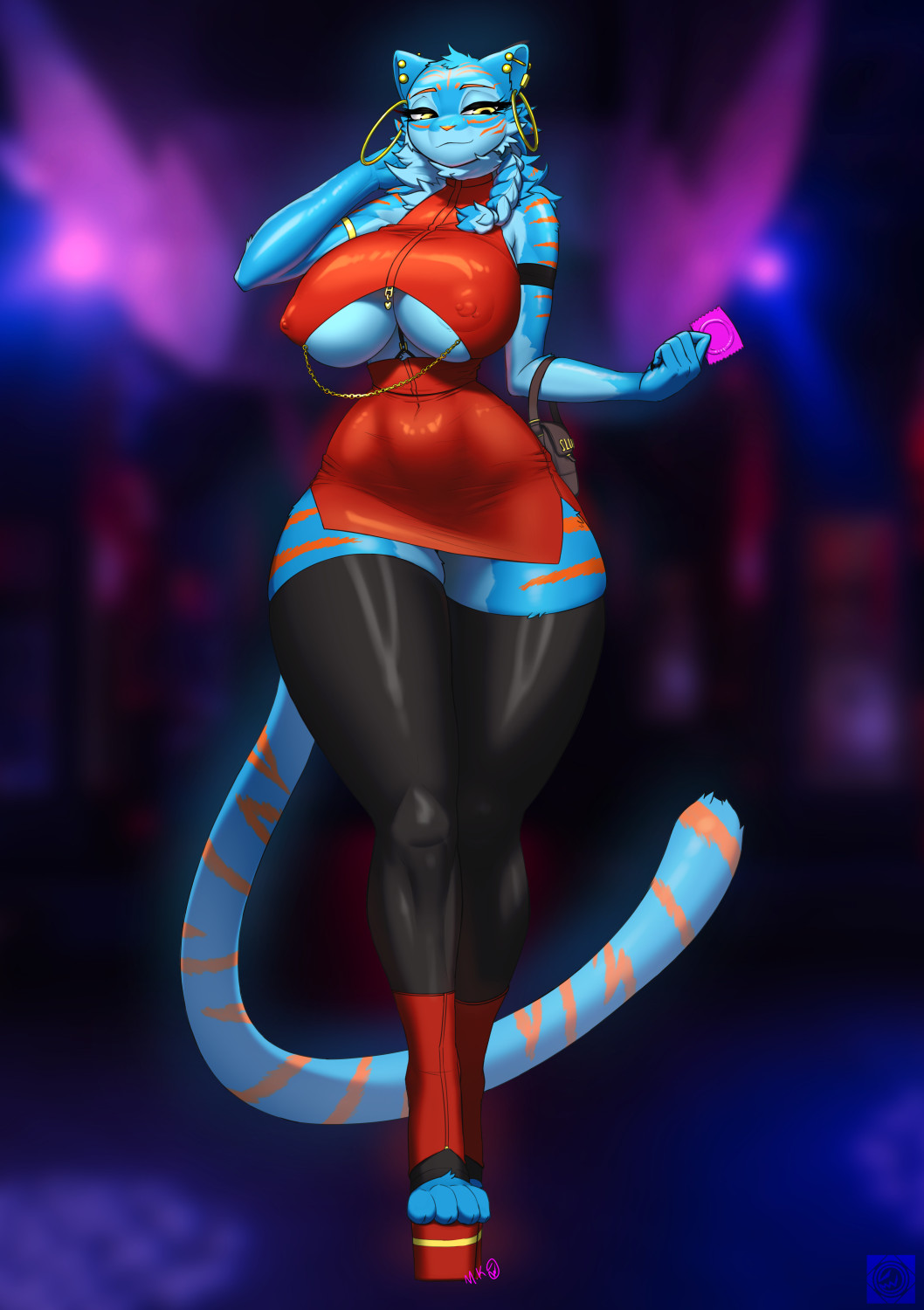 1girls 2020s 2024 2d 2d_(artwork) 5_fingers anthro anthro_only areola areolae_visible_through_clothing big_breasts big_thighs black_thighhighs blue_fur blue_hair braided_hair breasts busty cat_ears cat_tail chain_piercing child_bearing_hips cleavage condom ear_piercing earrings feline female female female_focus female_only fur furry furry_only furry_tail hi_res high_heels highres hips holding_condom hourglass_figure kitty_(vescerio) large_thighs manedkitsune navel nipple_piercing nipples_visible_through_clothing original original_character purse red_high_heels short_dress skimpy skimpy_clothes skimpy_dress slim_waist strip_club thick_thighs thighhighs thighs underboob voluptuous wide_hips yellow_eyes