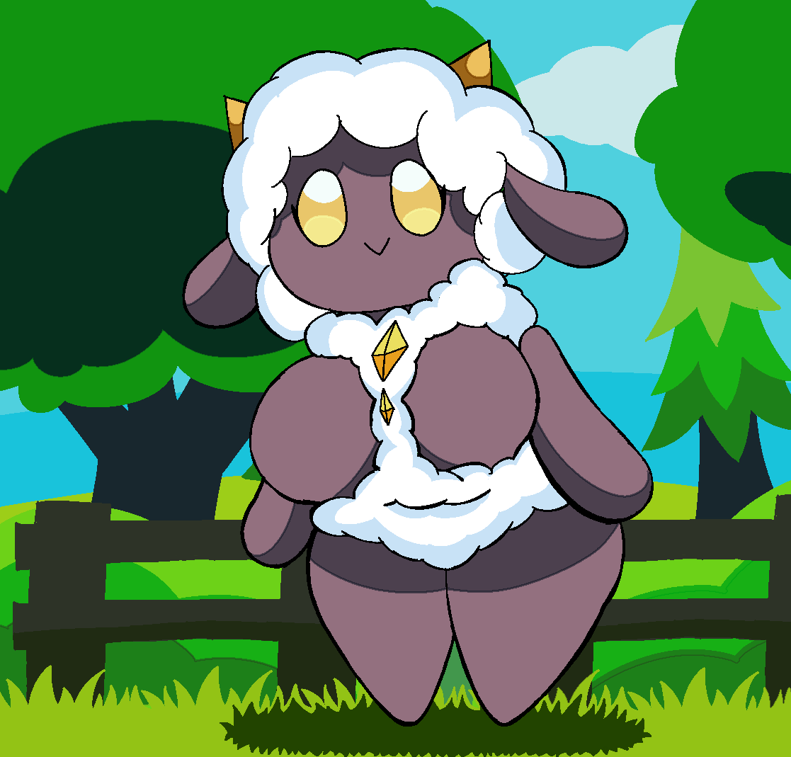 adorable background big_breasts cute forest forest_background furry lamball pal_(species) palworld safe_for_work sheep spinninswaws thick_thighs wool_(fur)