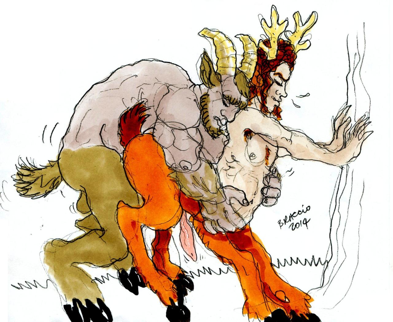 anal animal_genitalia_on_humanoid antlers beastoons boner braccio bracciotoon centaur cervid_taur cervine_penis_on_humanoid deer_taur duo erection gay humanoid male male/male male_only penis satyr taur