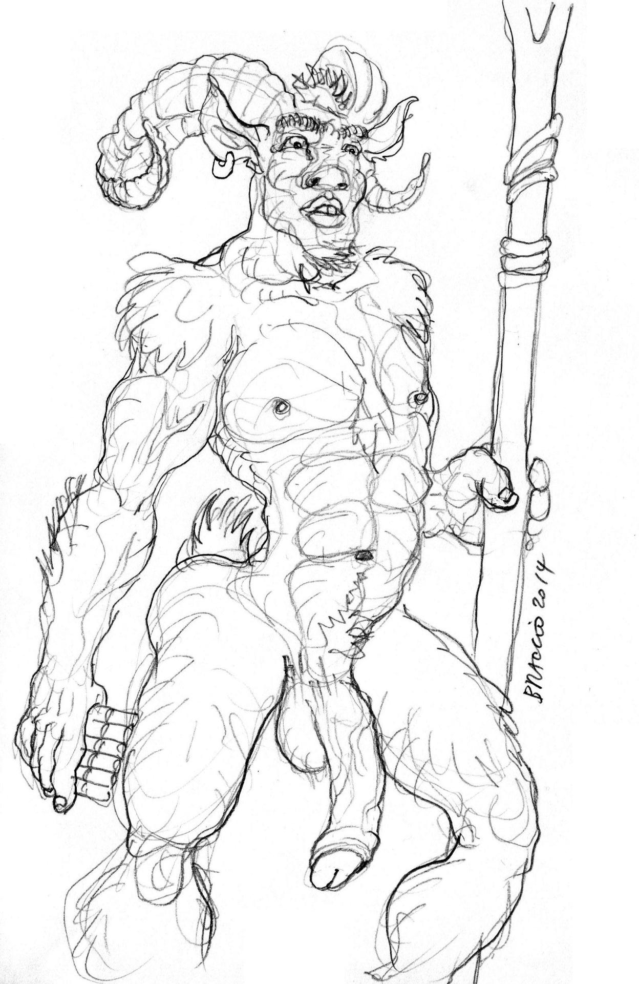 anthro balls beastoons braccio bracciotoon flaccid horn humanoid_penis male male_only muscular muscular_male penis solo solo_male uncut