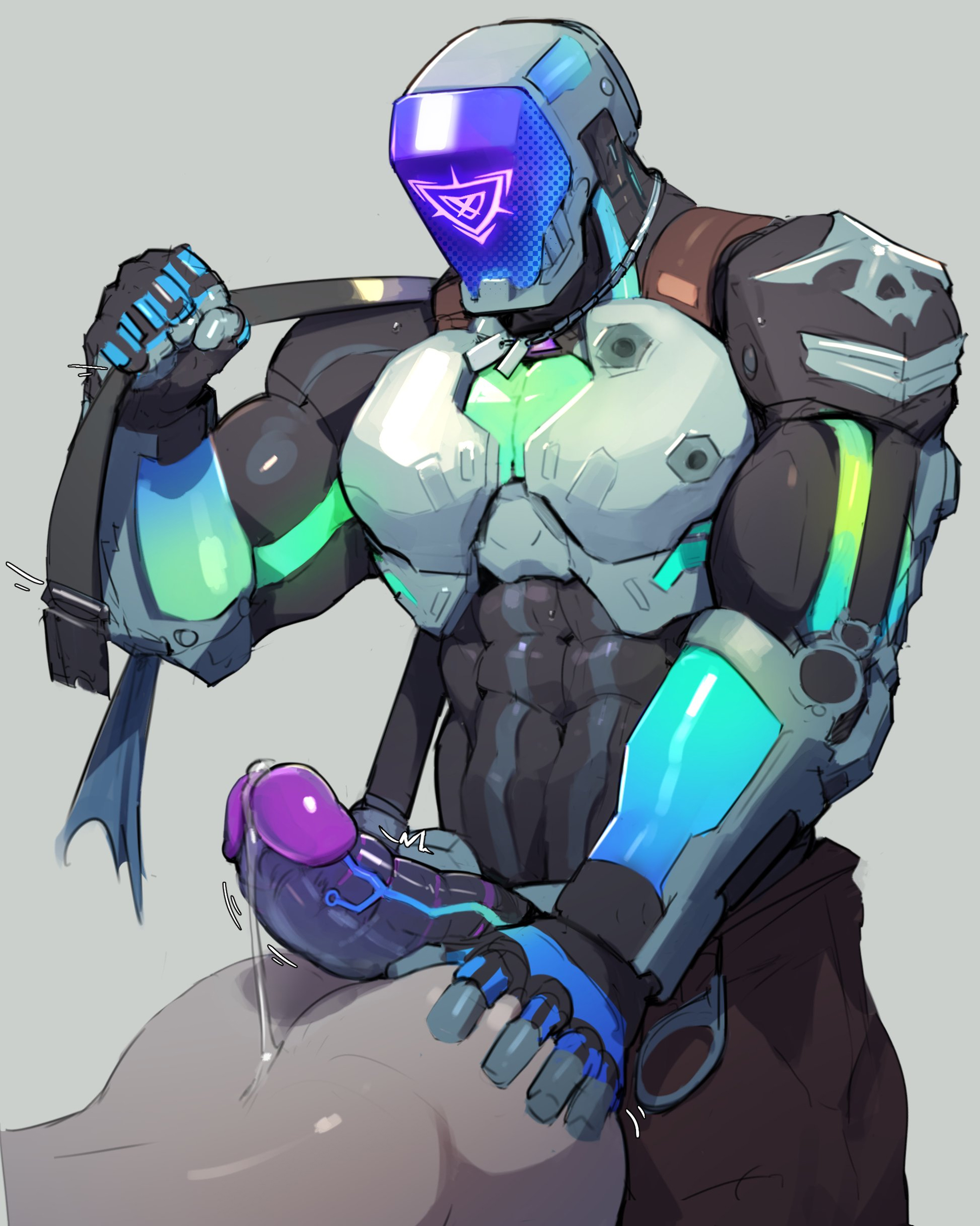 1boy, ass, bara, big penis, clothing, dendryte axxon, dominant, dominant male, domination, erection, gay, hard on, kay/o (valorant), male, male focus, male only, masculine male, penis, precum, precum drip, riot games, robot, solo male, valorant, yaoi