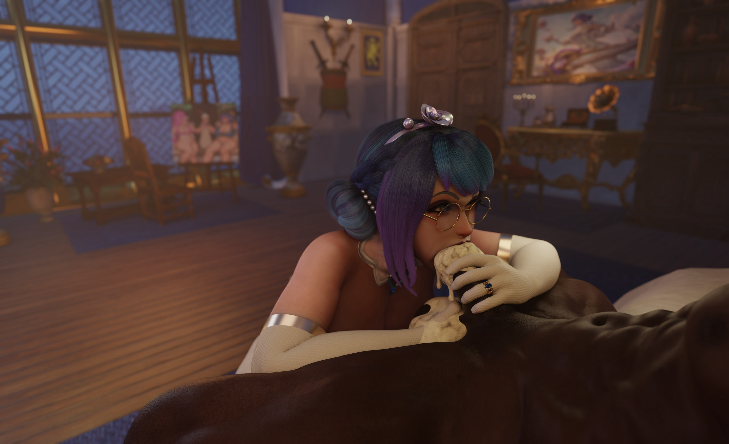 3d, blowjob, breasts, chaunguyen, crystal rose series, crystal rose sona, cum, cum inside, dark skin, dark-skinned male, female, female focus, huge breasts, huge cock, interracial, league of legends, league of legends: wild rift, male, penis, sona buvelle