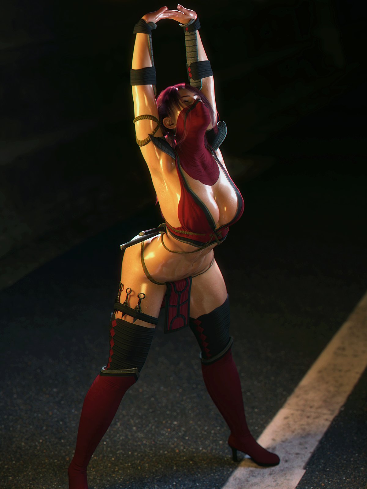 1girls 3d arm_guards armpits assassin big_breasts black_thigh_strap black_thighhighs bracers breasts bust busty cammy_stretch chest cleavage curvaceous curvy curvy_figure female female_focus high_heel_boots hips hourglass_figure humanoid kunai kunoichi large_breasts legs light-skinned_female light_skin lips loincloth mask masked masked_female mature mature_female mortal_kombat mortal_kombat_(2011) netherrealm_studios ninja outworld outworlder red_boots red_hair red_loincloth red_mask shiny_breasts shiny_skin skarlet skarlet_(mk9) slim_waist solo solo_female thick thick_legs thick_thighs thigh_strap thighhighs thighs voluptuous waist wet_breasts wide_hips word2